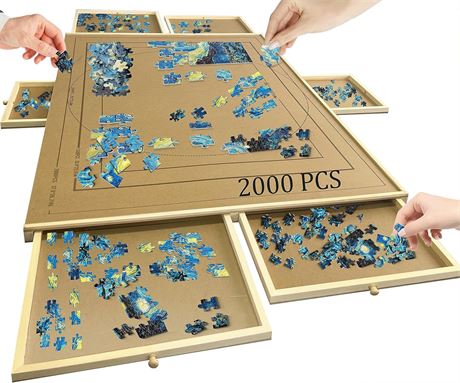 Wooden Jigsaw Puzzle Board, 41" X 30", 6 Drawers
