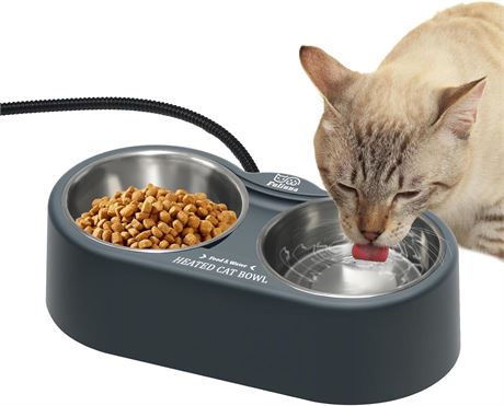Heated Cat Bowl, 40oz Double Stainless Steel