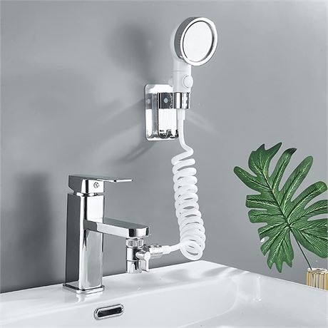 Basin Shower Set, Sink Hose, Chrome/White