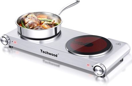 Techwood 1800W Dual Electric Hot Plate, Silver