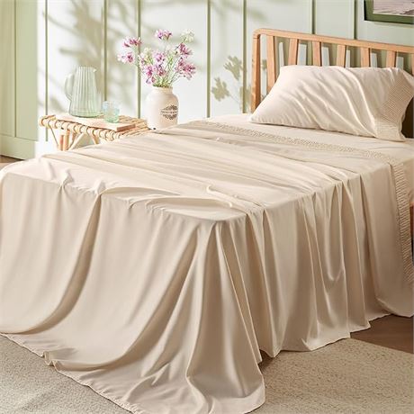 Bedsure Luxury Twin Sheet Set - cream color