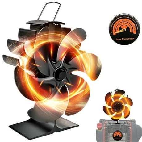 Wood Stove Fan, 6 Blades with Thermometer