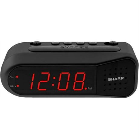 Sharp Digital Alarm Clock Black Case Red LED