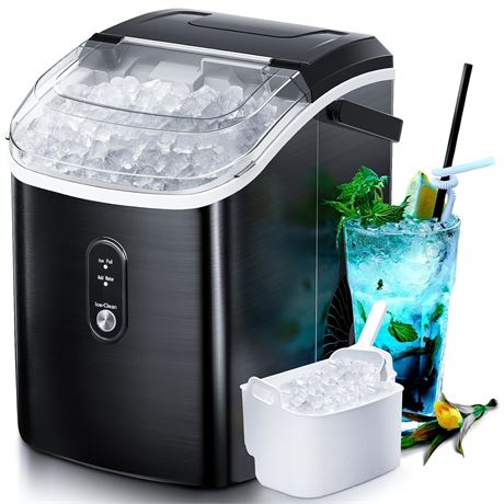 Nugget Ice Maker, 34lbs/Day, Black Steel