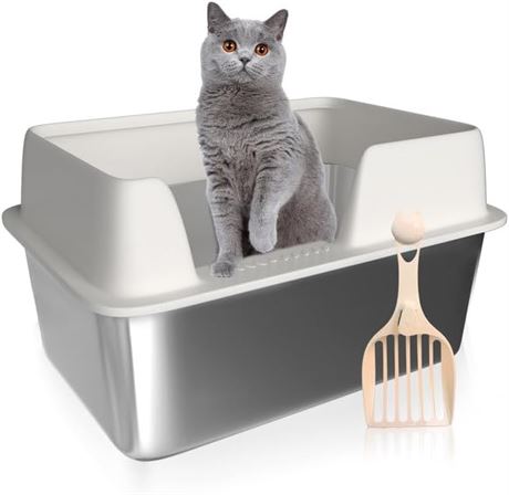 Steel Cat Litter Box, White 19.5x13.6x9.1 In