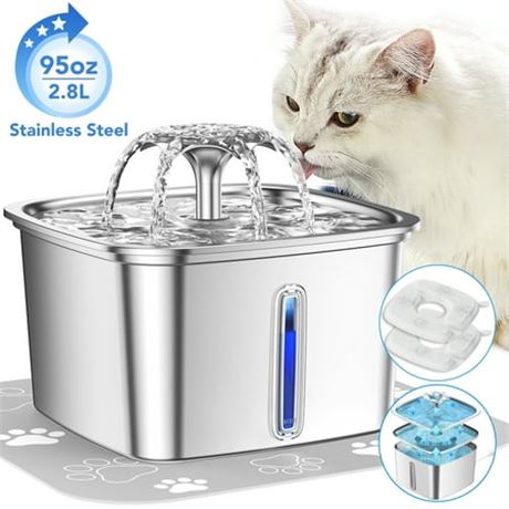 95oz/2.8L Stainless Steel Cat Water Fountain