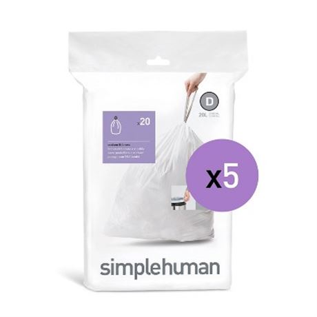 simplehuman 20L Code D Trash Bags 100ct White