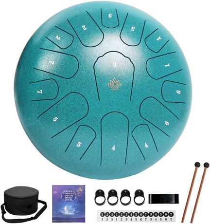 12-Inch Steel Tongue Drum 15 Notes, Green