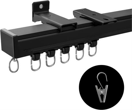 9ft Black Ceiling Curtain Tracks, Wall Mounted