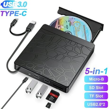 5-in-1 USB Type-C CD/DVD Drive for Laptop