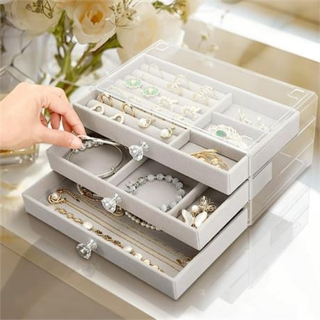 3 Drawer Jewelry Holder Organizer, Clear Box