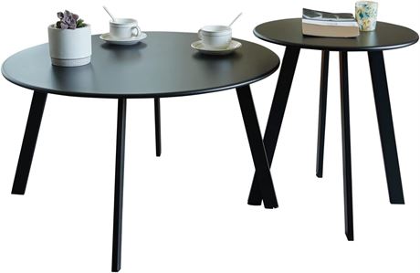 Meluvici Patio Coffee Table Set of 2, Black