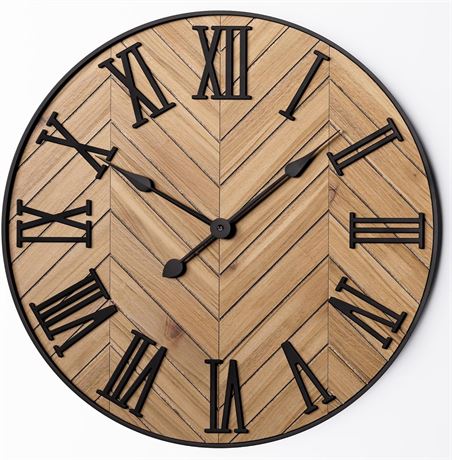 24" Large Wall Clock - Metal & Wood Design