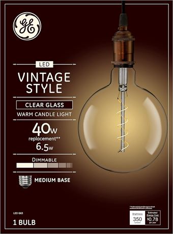 GE Vintage LED Bulb, 40W, G63 Globe, 1Pk
