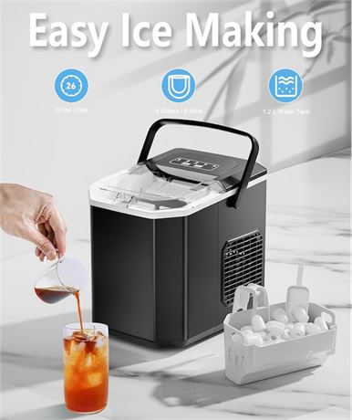 Portable Ice Maker, 26 lbs/Day, 9 Cubes, Black