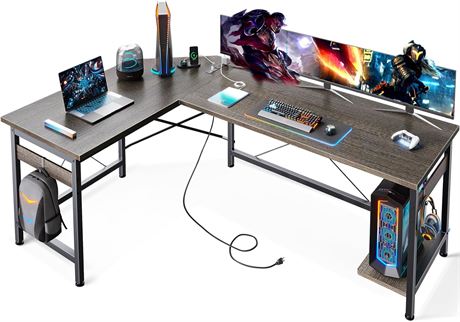 Coleshome 59" L Shaped Gaming Desk, Grey Oak