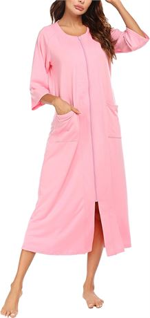 Ekouaer Zipper Robe, Long, Pink Rose, XXL