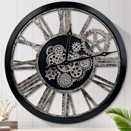 36 Inch Oversized Wall Clock, Moving Gear
