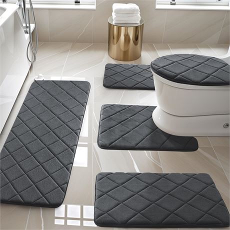 YIHOUSE Bathroom Rug Set, 5-Piece, Grey