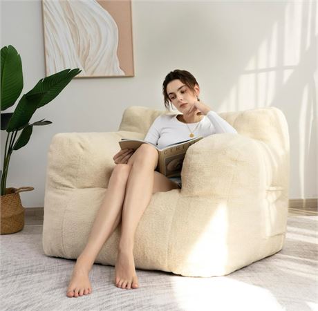 Giant Bean Bag Chair, High-Density Foam, cream color
