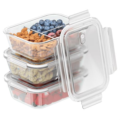 Glass Storage Container, 34 Oz, 3 Pack
