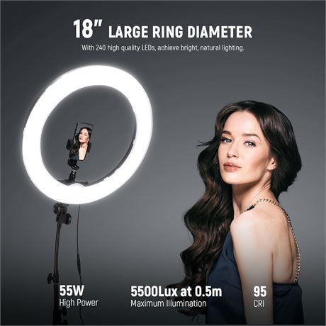 NEEWER 18" Ring Light Kit: 55W LED with Stand