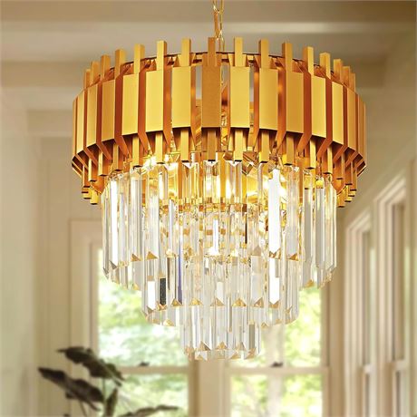 Gold Crystal Chandelier D15.75 x H12.2 Inches