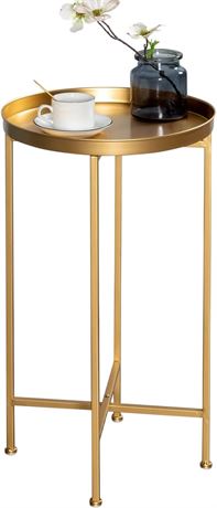 Metal End Table, (D) 14.5" x (H) 25", Golden