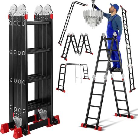 7 in 1 Folding Ladder, 15.8FT, Aluminum, 500lbs