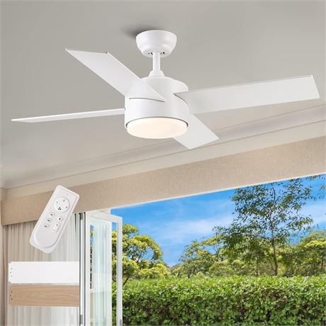 SNJ White Ceiling Fan with Lights, 44 inch