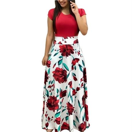 FloralPrint Boho Short Sleeve Maxi Beach Dress