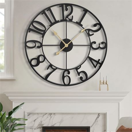 16" LEIKE Wall Clock, Black Metal, Arabic