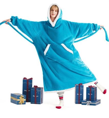 Bedsure Wearable Blanket Hoodie Women - Long Sherpa Fleece Hooded Blanket for Ad