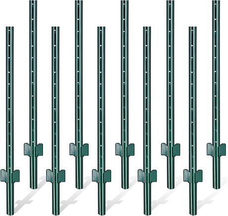 Gtongoko 5 Feet Sturdy Duty Metal Fence Post, Pack of 10, U Post for Fencing Gre