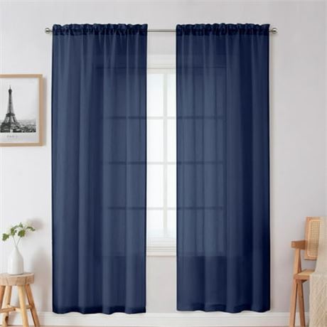 OVZME Sheer Door Curtains 72", Navy Blue