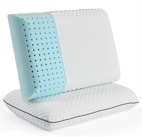 Gel Memory Foam Queen Pillow, Blue (2 Pack)
