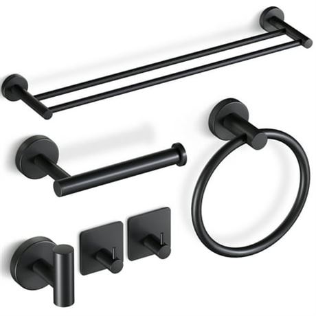 6-Piece Bathroom Set Stainless Steel Black