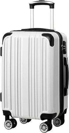 Coolife 20in Expandable Suitcase, White Grid