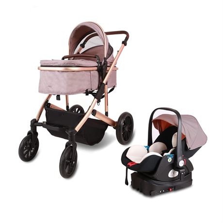 3 in 1 Infant Baby Stroller with Bassinet Mode,Car Seat & Latch Base - Rear Faci