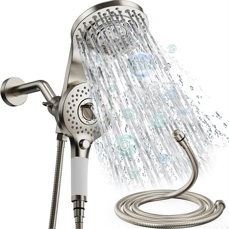 Dual Shower Heads, 2 in 1, 9 Modes-Nickel-2024
