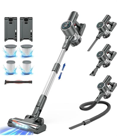 450W Cordless Vacuum Cleaner with 2 Batteries, 33Kpa Stick Vacuum Up to 100min R