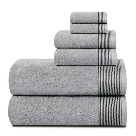 GLAMBURG 6pc 28x55 & 16x24 Towel Set, Grey