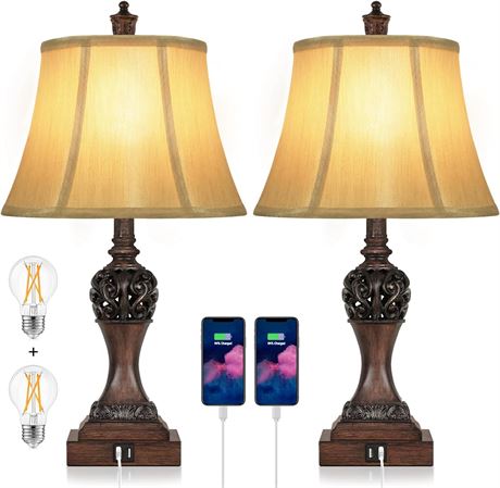 2 Dimmable Lamps with USB, LED Bulbs included