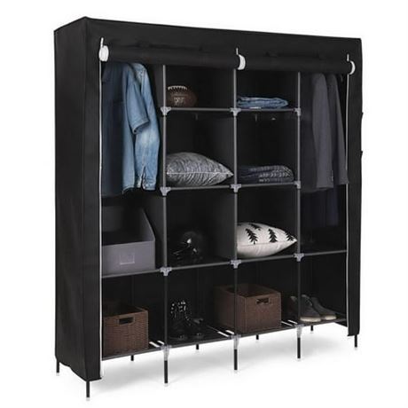 Ktaxon 67" Wardrobe 12 Shelves, Black