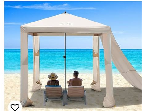 Beach Cabana, 6.2' x 6' Portable Beach Canopy with Side Wall, 4 Adjustable Heigh