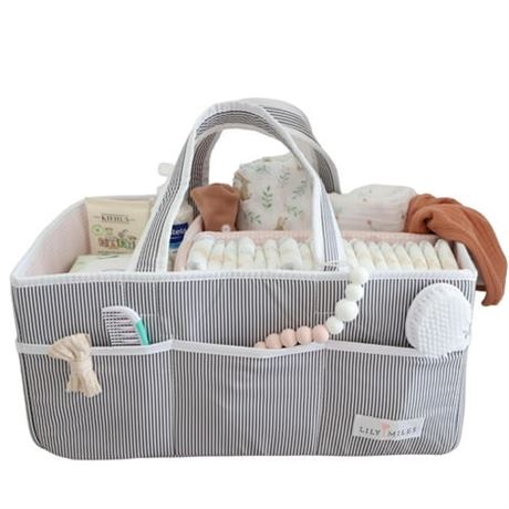 Lily Miles Diaper Caddy, Gray/Blush, Large