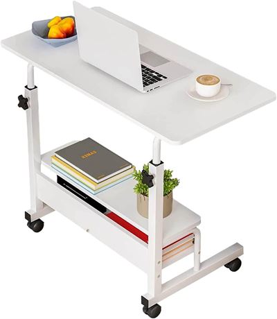 White Desk with Storage, Wheels -15.7x31.5"