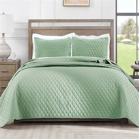 King Size Quilt Set, Mint Green (104"x96")