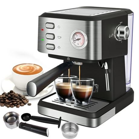 Espresso Machine 20 Bar, Milk Frother, Silver