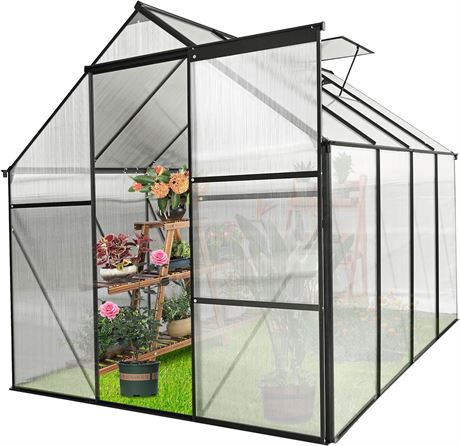 6x8 FT Polycarbonate Greenhouse Frame, Black